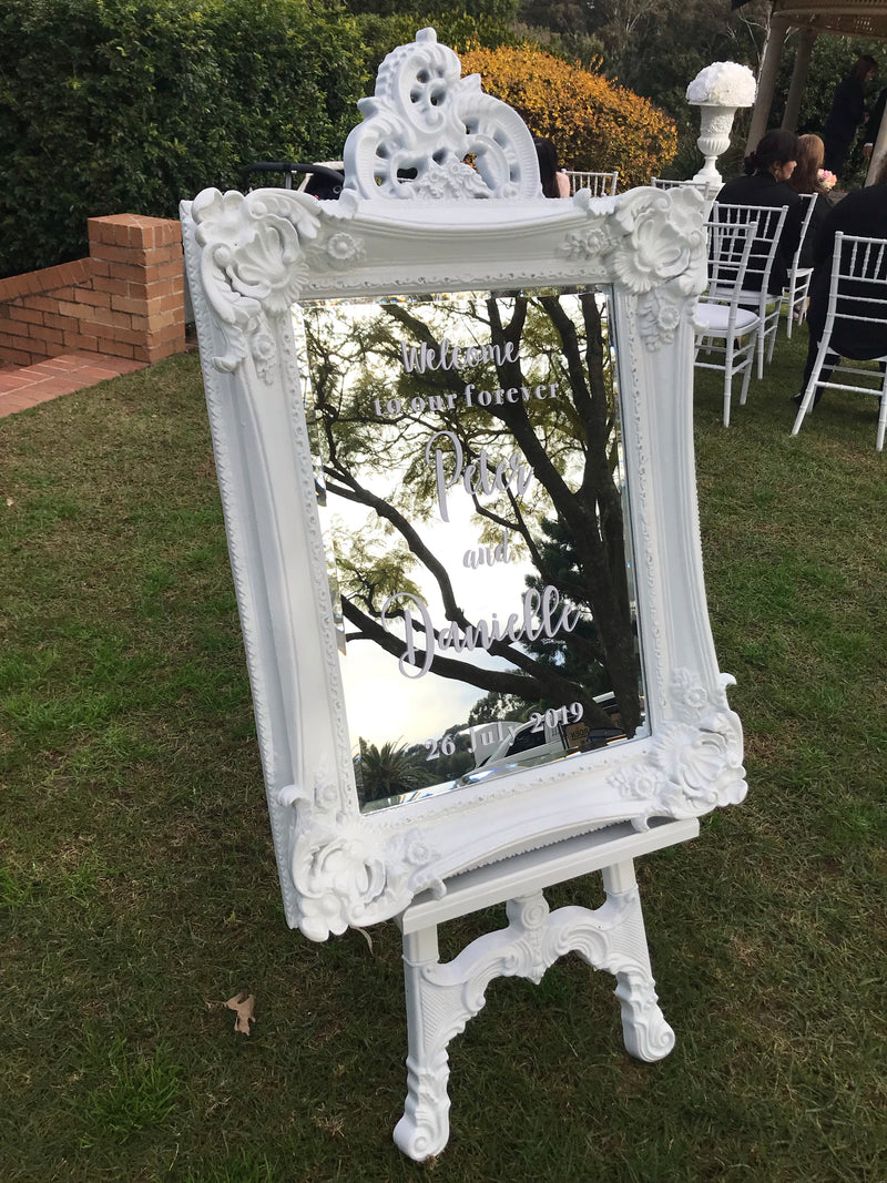 Ornate Mirror & Easel Stand Hire - Crystal Doll Bridal