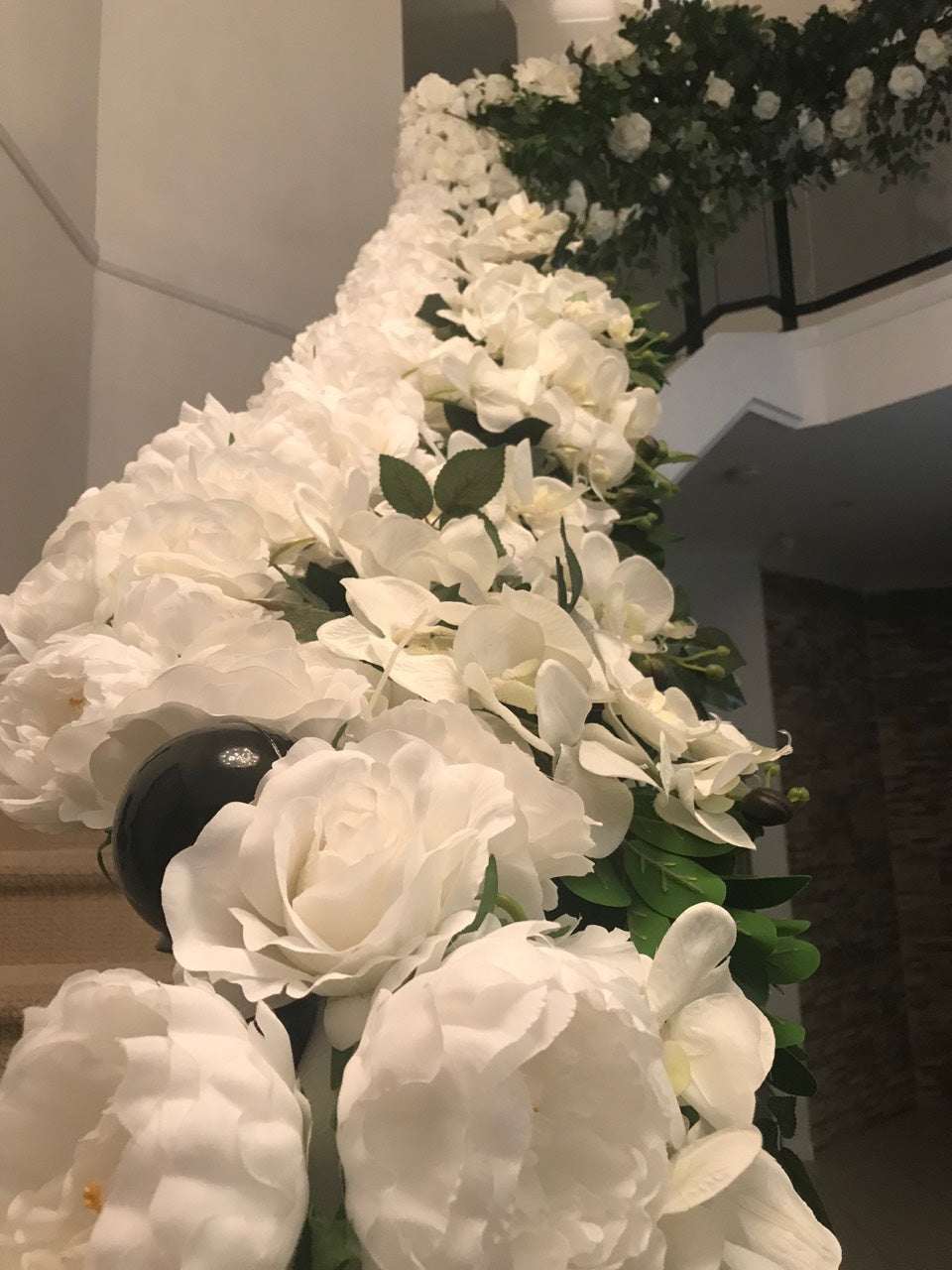 LUX White Large Roses, Peonies, Orchids and Leafy Greens Floral Runner - Crystal Doll Bridal