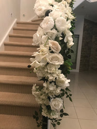 LUX White Large Roses, Peonies, Orchids and Leafy Greens Floral Runner - Crystal Doll Bridal