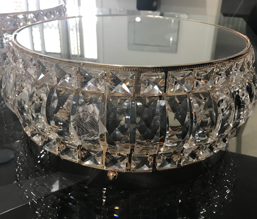 LUX Statement Gold & Crystal Mirror Cake Stands - Crystal Doll Bridal