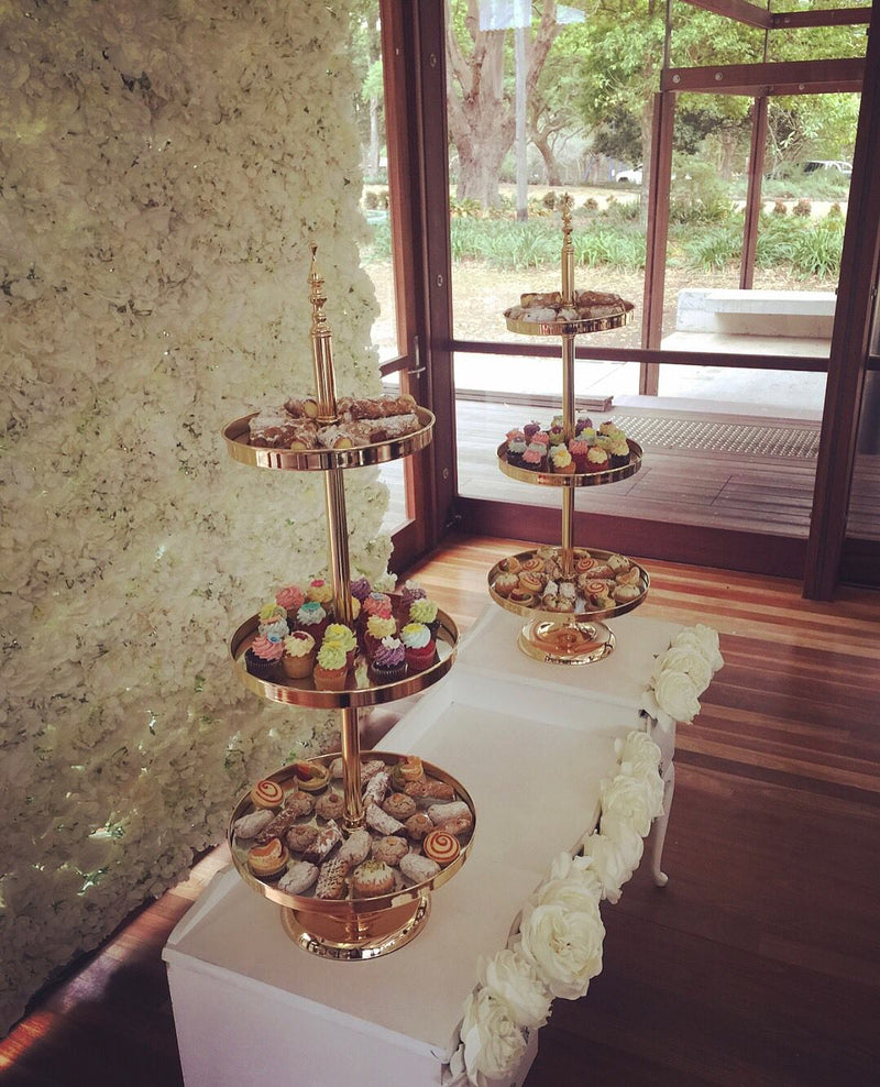 Gold Cake Tray Stand - 2 & 3 Tier Cake Stands Hire - Crystal Doll Bridal