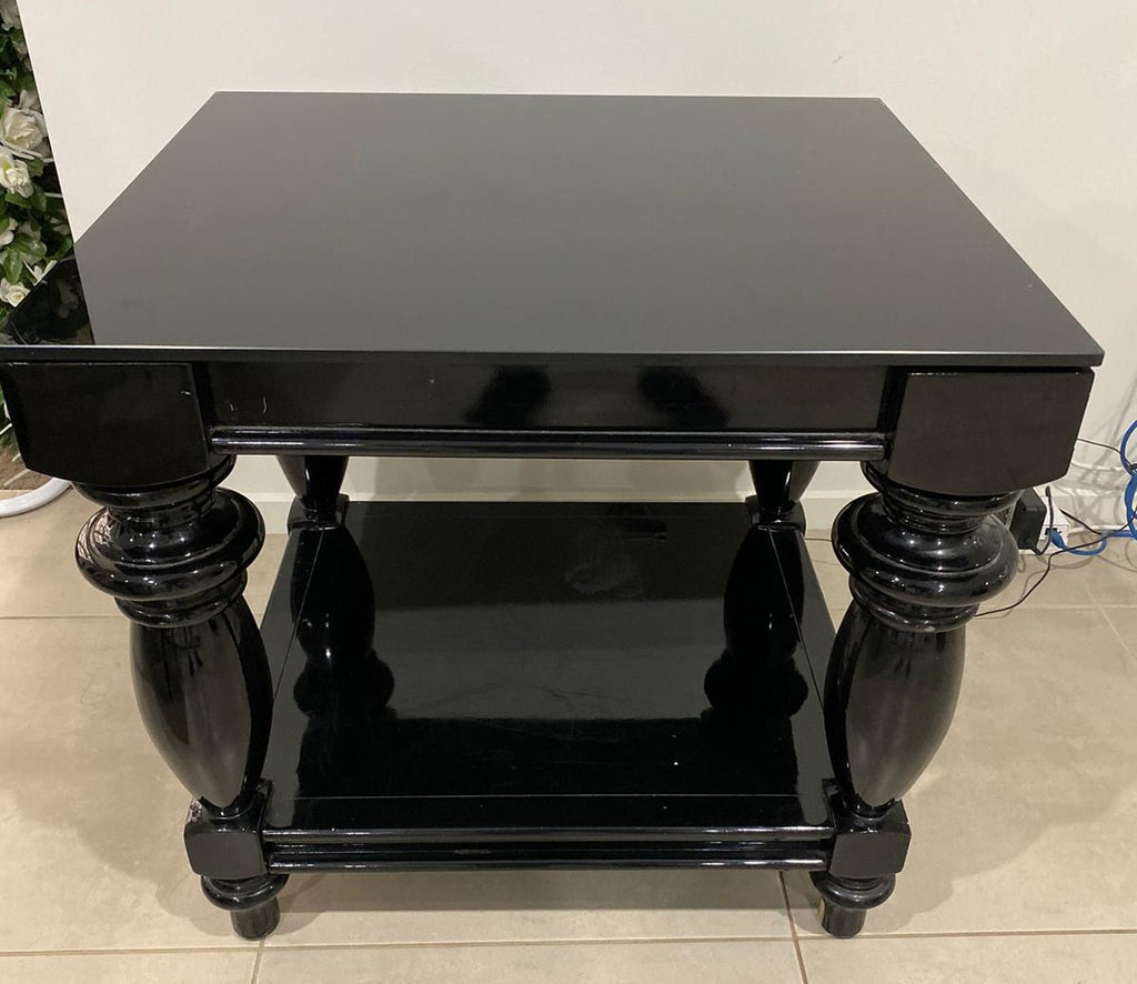 Coco Square Table with Black Glass Top - Crystal Doll Bridal