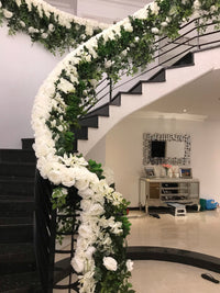 LUX White Large Roses, Peonies, Orchids and Leafy Greens Floral Runner - Crystal Doll Bridal