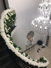 LUX White Large Roses, Peonies, Orchids and Leafy Greens Floral Runner - Crystal Doll Bridal
