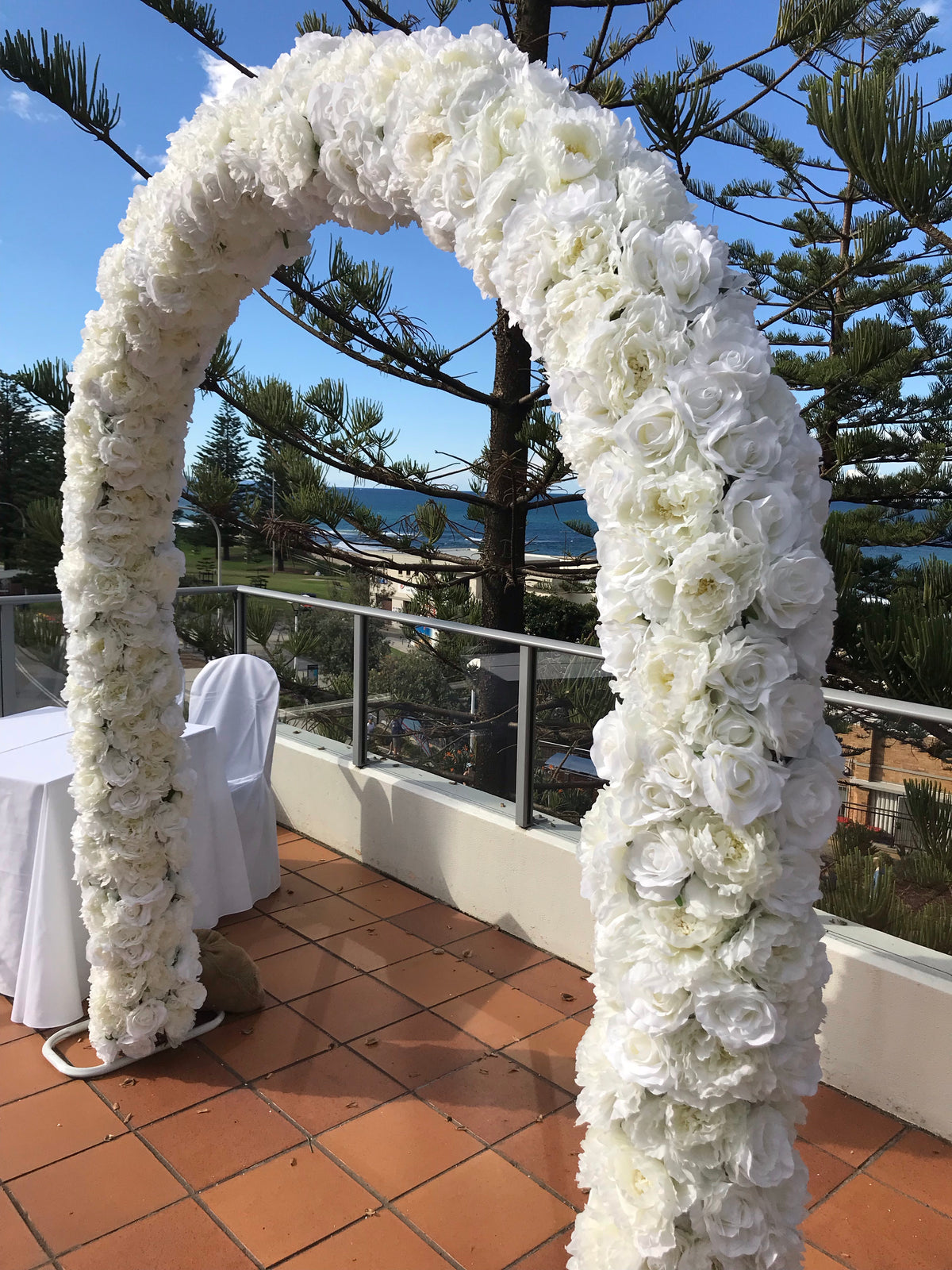 NEW! Peonie & Roses White Wedding Arch - Crystal Doll Bridal